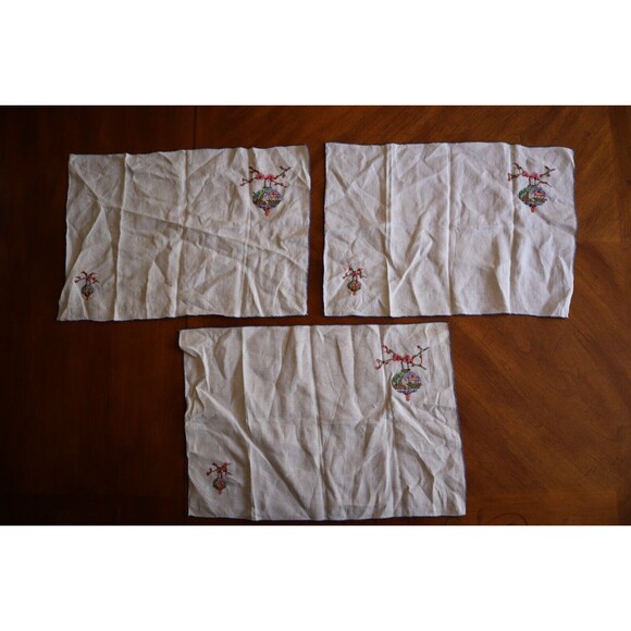 Vtg Cross Stitch Placemats Or Napkins Japanese Cherry Blossom Building 18x12" - Picture 15 of 16
